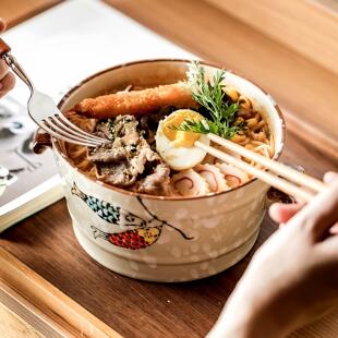 面碗个人专用精致汤面碗沙拉碗双耳碗陶瓷餐具家用吃面碗螺蛳粉碗