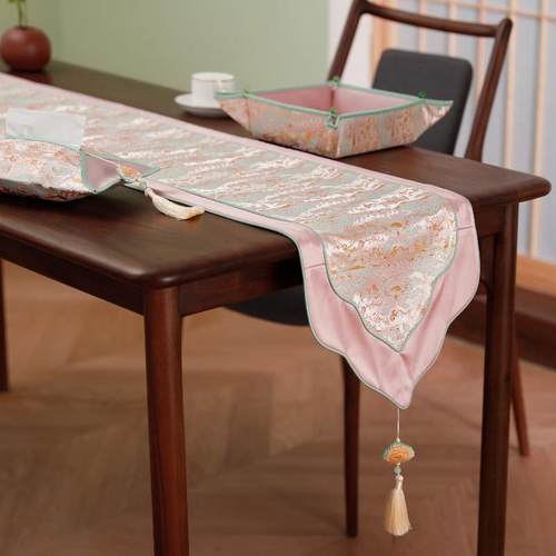 桌旗轻奢高端结婚茶几布餐桌布新中式禅意茶桌茶席婚礼高级感粉色