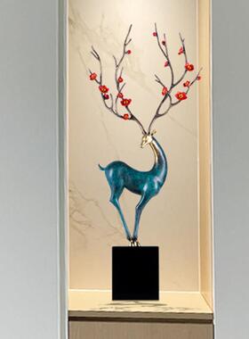 客厅大型落地梅花鹿玄关壁龛柜大摆件轻奢高档装饰品乔迁新居礼品