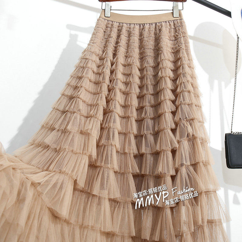 春季新款加长纱裙层层网纱裙蛋糕裙半身裙女2023春夏裙子半裙长裙