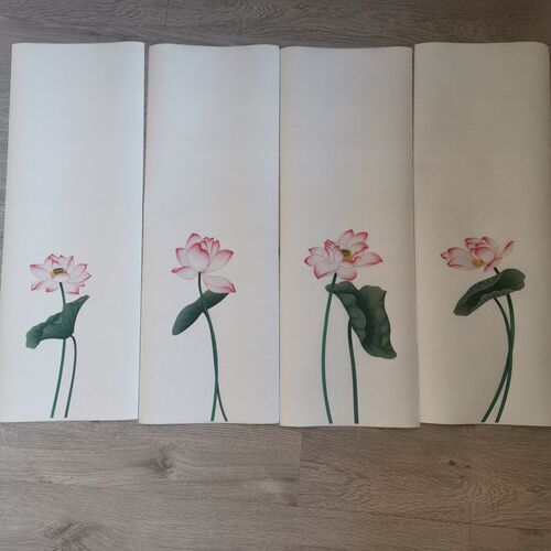 古风荷花四条屏宣纸 小楷行草书法用半熟宣 白色莲花微喷25*70cm