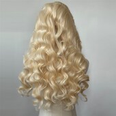 金色前蕾丝化纤大蕾丝高温丝假发金黄色欧美波浪卷发整顶假发60cm