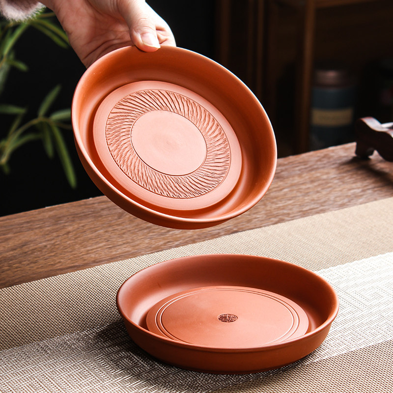 章潞莹潮州手拉壶承养壶垫朱泥紫砂鸡蛋黄跳刀圆形茶壶底座壶托盘