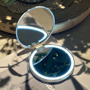 手持化妆镜大号 led便携折叠带灯手拿高清放大化妆镜办公室小圆镜