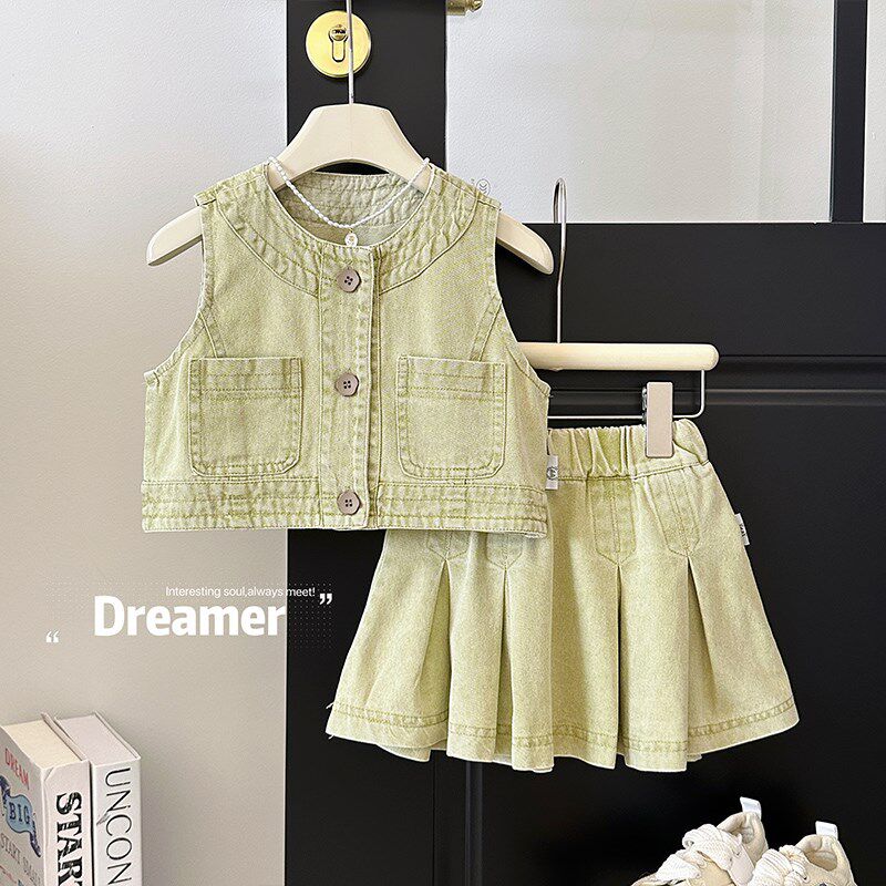女童无袖套装夏季2024新款洋气背心短裙儿童时髦薄款牛仔衣两件套