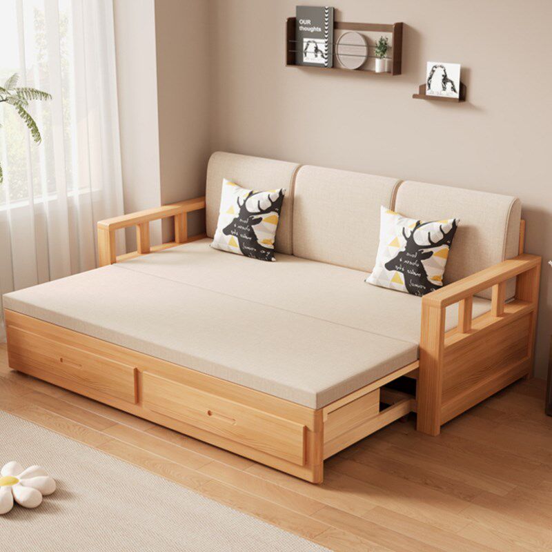 木百变实木沙发床折叠推拉两用中式伸缩小户型客厅原木沙发可变床