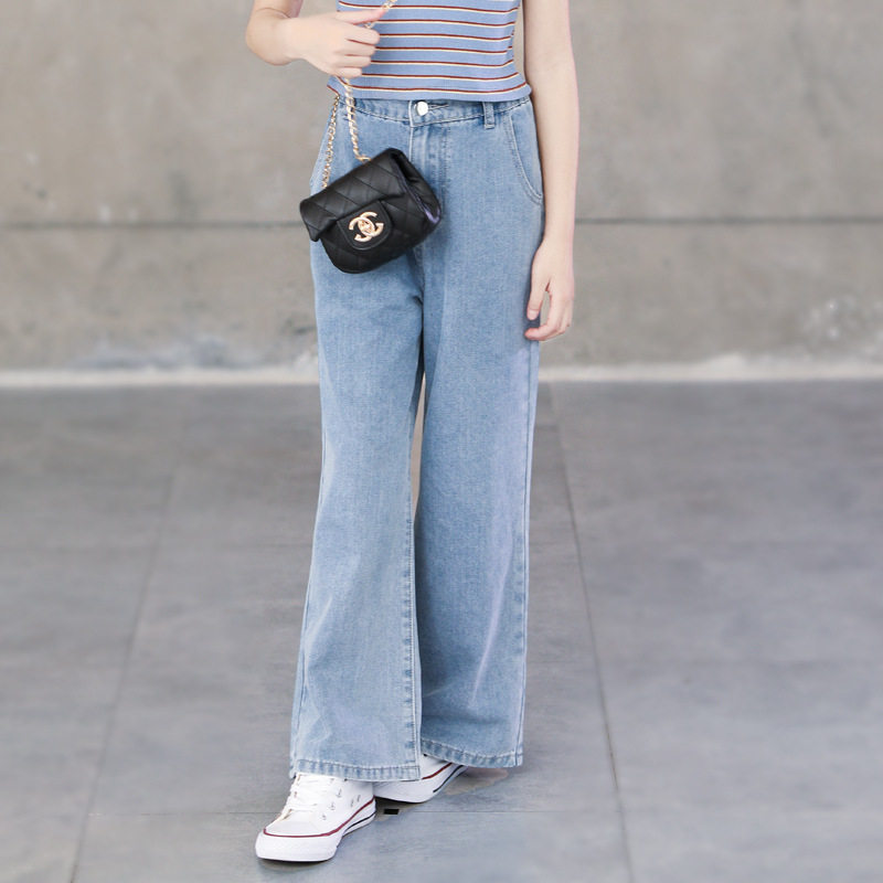 童装春夏季女童簿款牛仔裤宽松休闲直筒老爹裤中大童女孩阔腿长裤