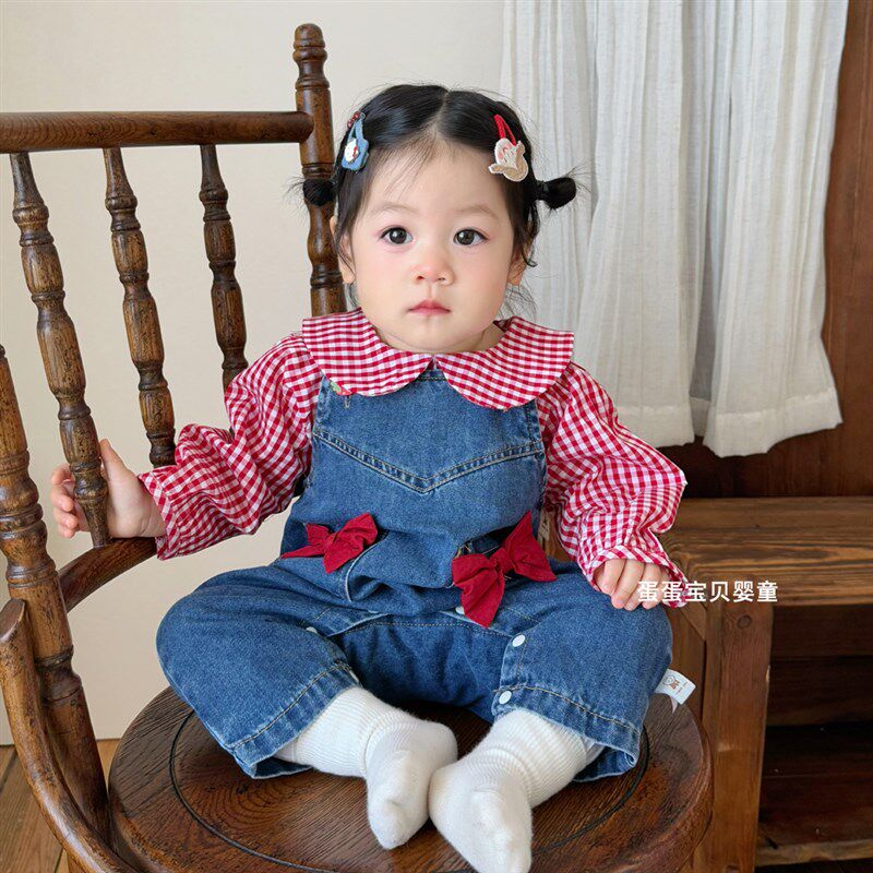 2025春款婴儿衣服超萌背带裤女宝宝春装洋气两件套装幼儿一岁春季