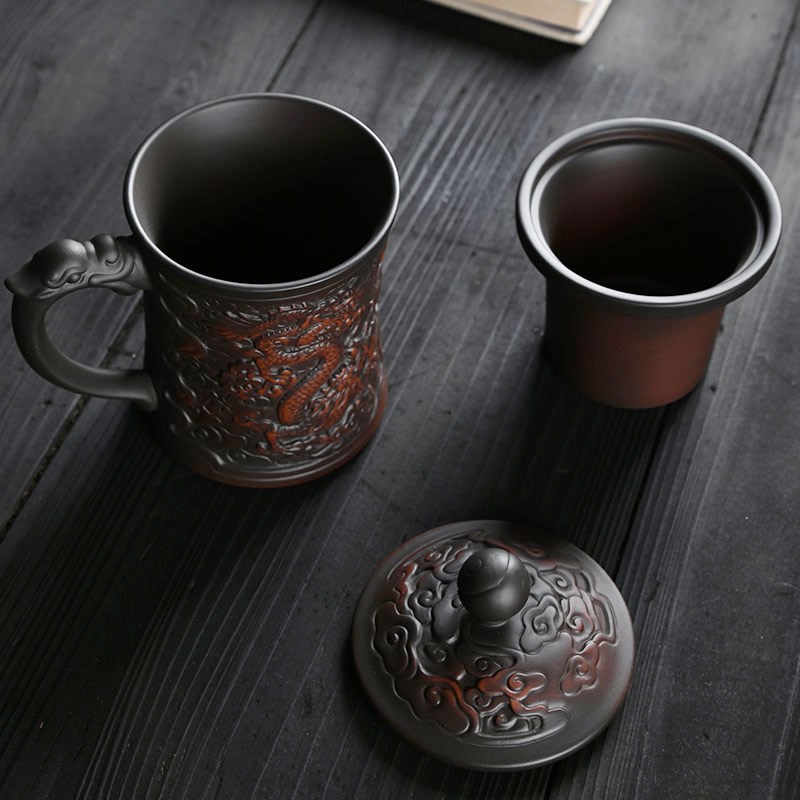 紫砂茶杯个人专用高档办公室杯礼品杯带盖紫陶单杯主人杯喝茶杯子