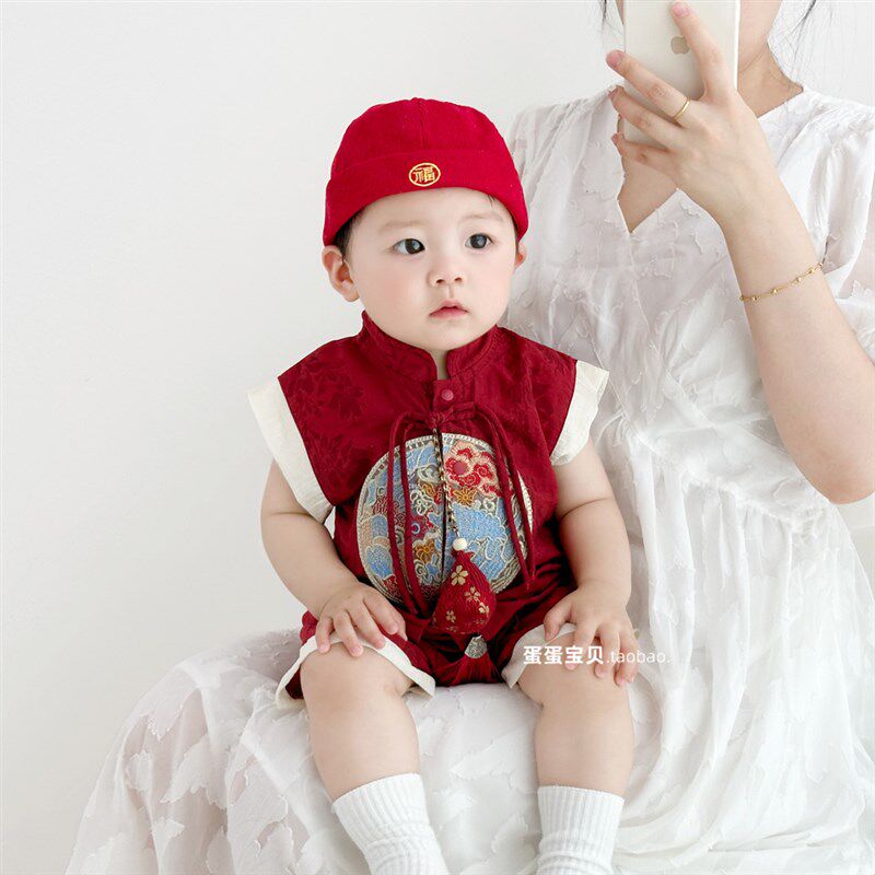 唐装婴儿衣服男宝宝夏装两件套装中式周岁礼服夏季男童抓周少爷服