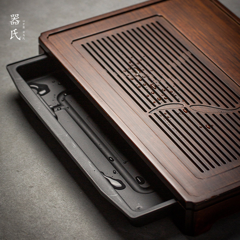 器氏竹制茶盘茶托沥水干泡盘功夫简约家用抽屉式排水储水两用茶海