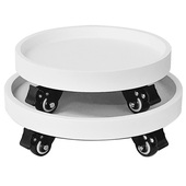 白色可移动花盆植物可排水托盘圆型带轱辘万向滑轮花架接水大承重