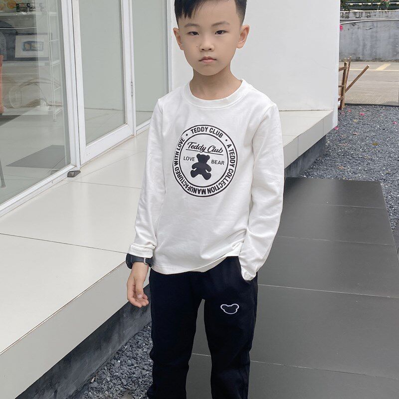 秋装儿童白色打底衫男童长袖t恤纯棉上衣圆领2023新款春秋内搭