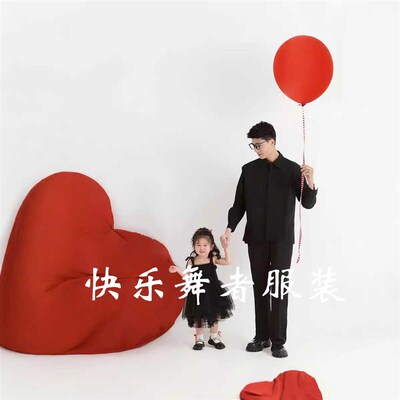 全家福摄影服装黑色系家庭装潮款外穿三口亲子装影楼拍照主题服装