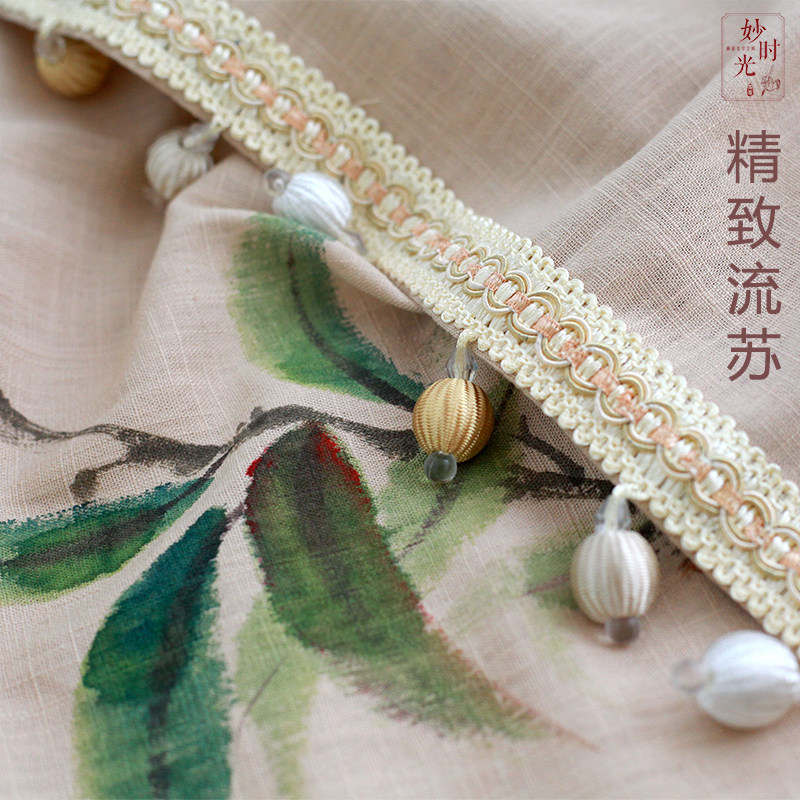 手绘吉祥中式门帘 石榴流苏免打孔棉麻布帘衣柜半帘隔断挂帘民宿