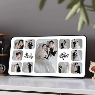 精选三宫格金属摆台洗照片相框打印高级感水晶婚纱照全家福定制作