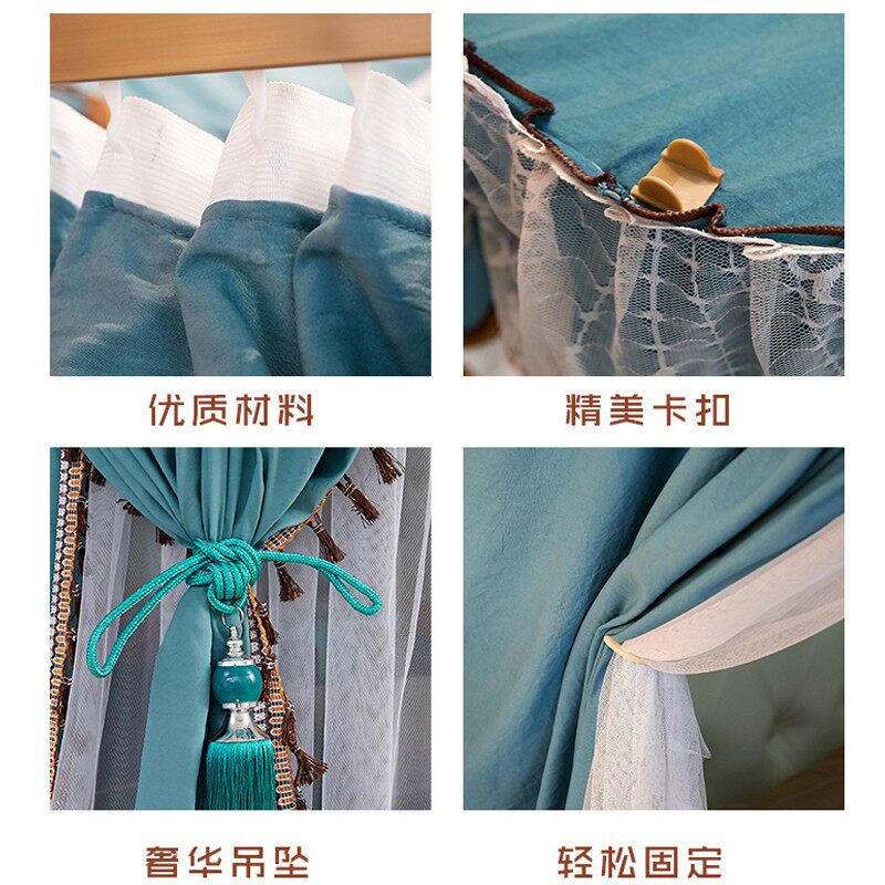 新款导轨蚊帐U型轨道家用遮光公主床幔三开门1.8m欧式宫廷落地式2