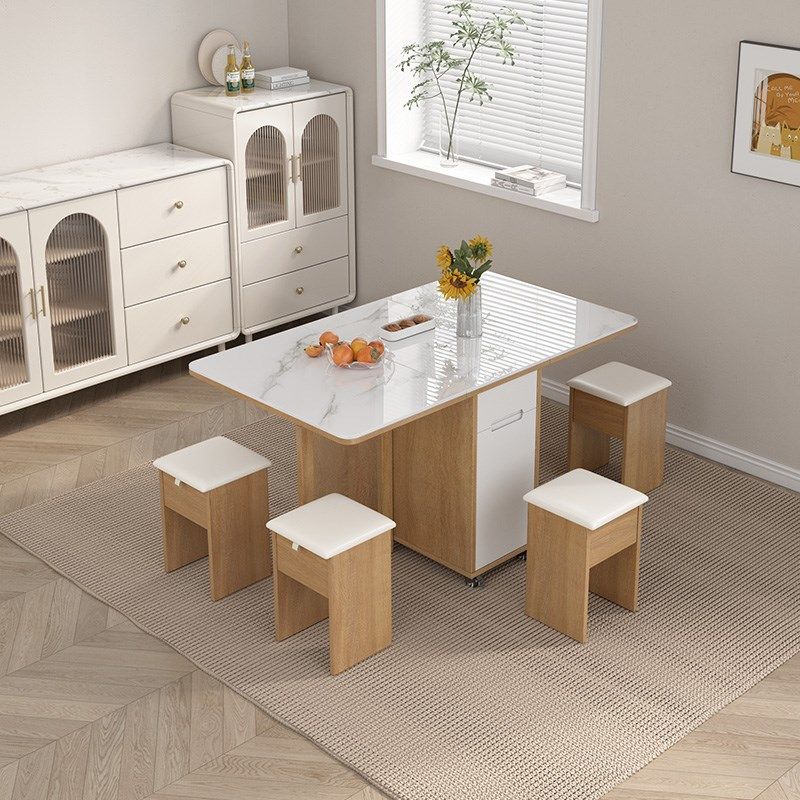 精选原木风岩板可折叠餐桌凳子组合小户型家用可移动带轮储物边柜,住宅家具,板木餐桌,淘宝优惠券,粉丝福利购,淘宝优惠卷