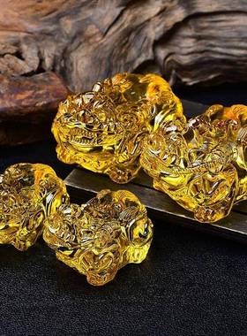 琳琅水晶招财貔貅黄色琉璃摆件家居办公室装饰纳福开业乔迁吉祥物