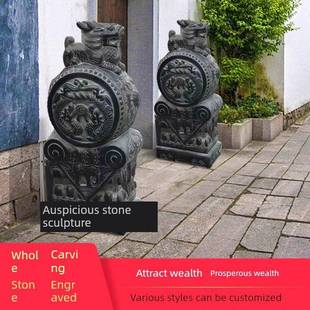 石雕门墩抱鼓石一对青石家用镇宅貔貅麒麟石狮子门口庭院招财摆件