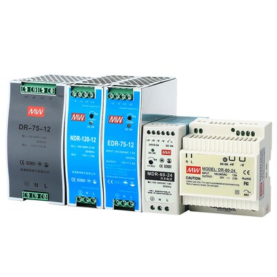明伟DR/EDR/NDR/MDR-60/75/120/240/480导轨电源12V24V变压器直流