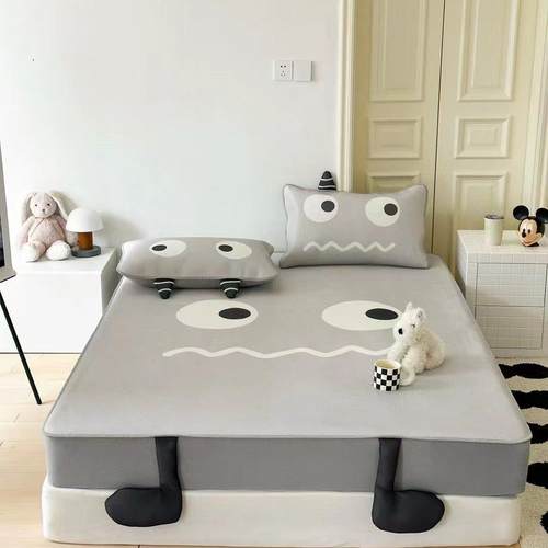 ins黑色小怪兽冰丝藤席可机洗夏凉席三件套空调凉席子床笠1.5m1.8