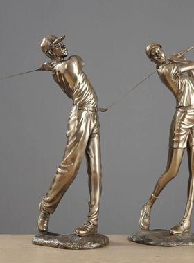 欧式打高尔夫球人物雕塑摆件办公室玄关书柜桌面轻奢创意装饰品