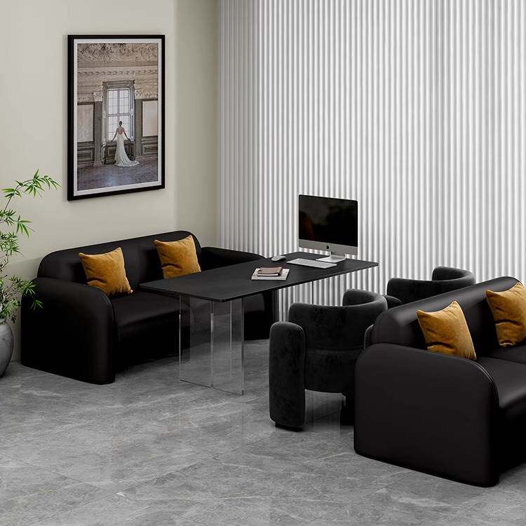 影楼选片洽谈桌椅美容院接待沙发医美洽谈桌工作室黑色卡座休闲区