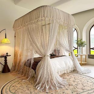 蕾丝U型轨道式 豪华法式 蚊帐别墅三开门落地家用卧室防尘加密床幔