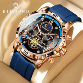 BINBOND 表 商务腕表夜光防水飞轮石英高档男士 宾邦手表男款 正品