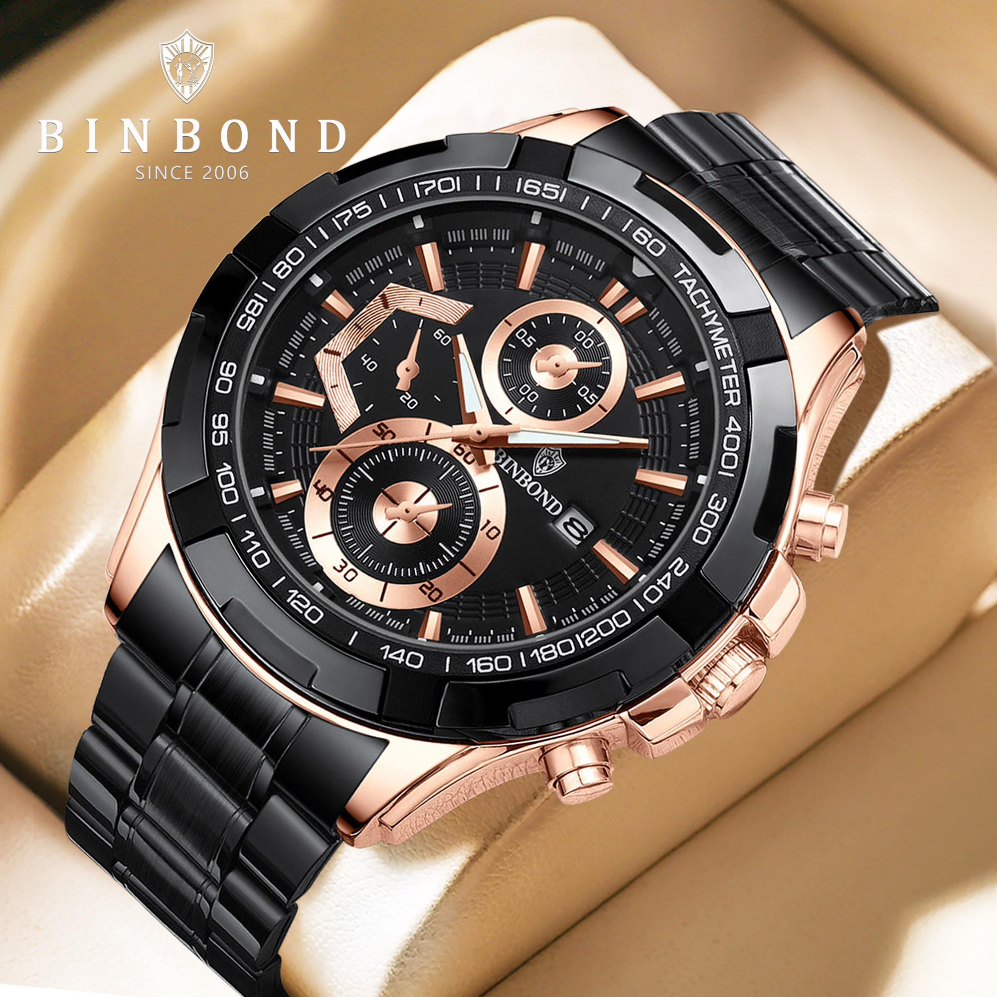 宾邦多功能运动防水钢带腕表