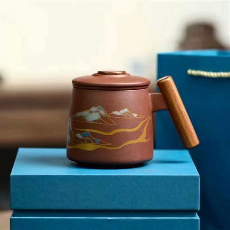 一心玉壶紫砂杯茶杯茶滤网送领导教师长辈杯子纯手工礼品礼盒套装