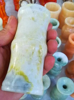 天然阿富汗玉笔筒玉石笔筒桌面摆件简约家居饰品白玉笔筒摆件复古