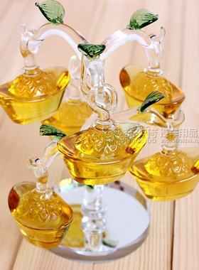 创意黄水晶工艺品新年摆件元宝发财树摇钱树开业发奖礼品摆设饰品