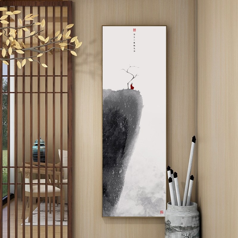 鱼跃龙门挂画新中式禅意装饰画茶室水墨中国风玄关壁画墙画定做