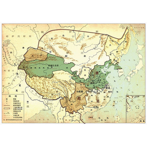 三国时期地图墙纸中式书房背景墙装饰壁画魏蜀吴疆域古代地图壁纸