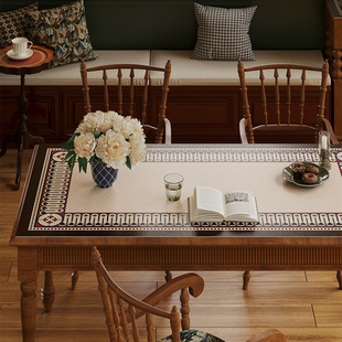 塞维尔中古餐桌垫防烫隔热垫防水防油免洗皮革长条桌布茶几盖布