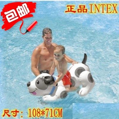 inte儿童水上卡通动物坐骑 男女宝宝小狗冲气座骑游泳池戏水