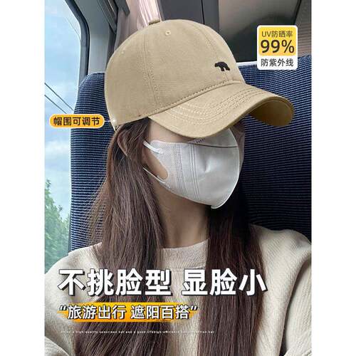 韩版北极熊棒球帽男美式覆古百搭软顶鸭舌帽女显脸小宽檐加深帽子