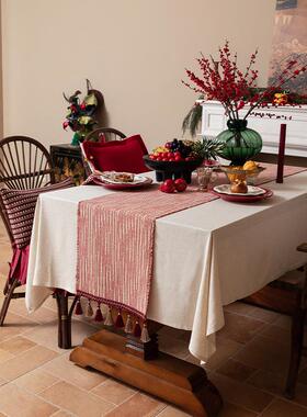 美式桌旗新年红色轻奢高级感喜庆茶几台布电视柜斗柜盖巾床旗茶旗