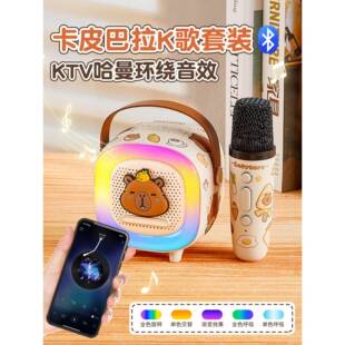 卡皮巴拉礼物儿童话筒音响箱蓝牙小型麦克风K歌家用KTV卡拉OK玩具