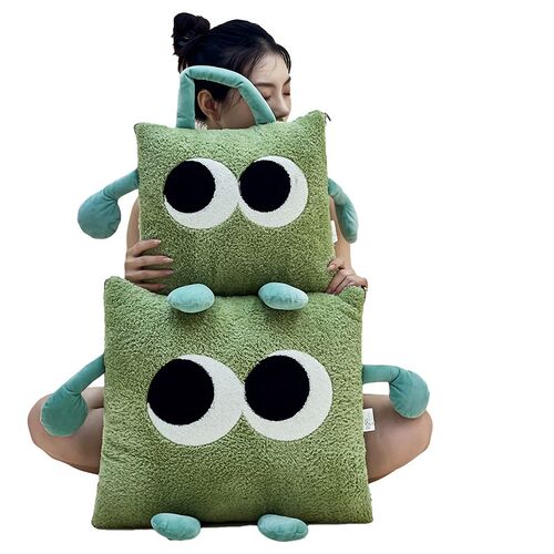 手拎款!加厚加绒大眼仔抱枕被子两用车上枕头被办公室午休盖毯靠