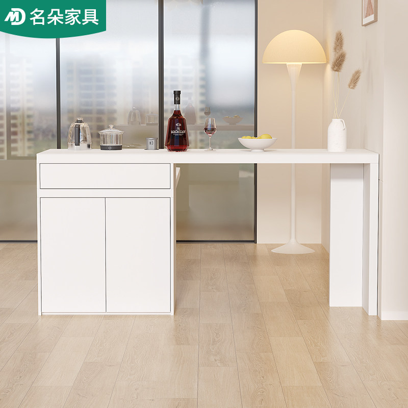 岩板多功能酒吧台餐桌一体柜家用茶台岛台奶油风厨房隔断餐边柜