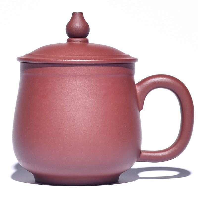紫砂主人杯带把小号茶杯带盖品茗杯个人杯宜兴纯手工杯子原矿紫泥