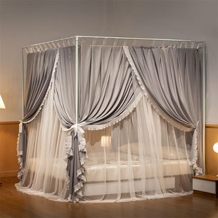 新款高级宫廷蚊帐家用卧室防尘遮光床帘一体落地式公主床幔三门