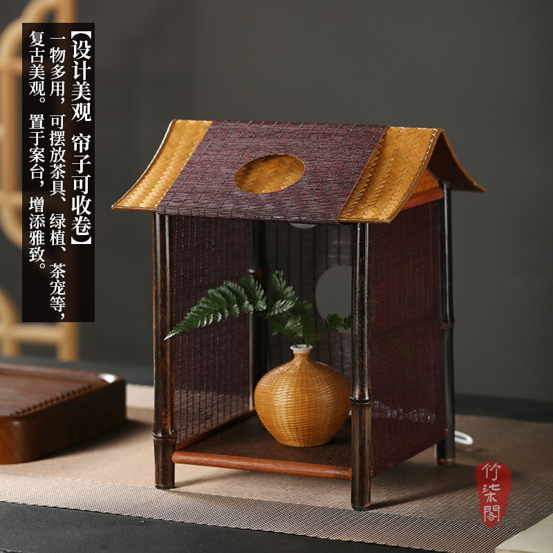 茶桌灯手工竹编紫竹灯屋中式台灯灯笼摆件禅意氛围灯茶台灯工艺品
