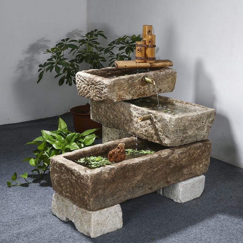 老石槽鱼缸养鱼循环加湿润招财石磨流水摆件石头石盆阳台种花造景
