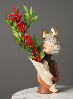 北欧轻奢创意蝴蝶结女孩花瓶摆件家居客厅电视柜玄关装饰插花摆设