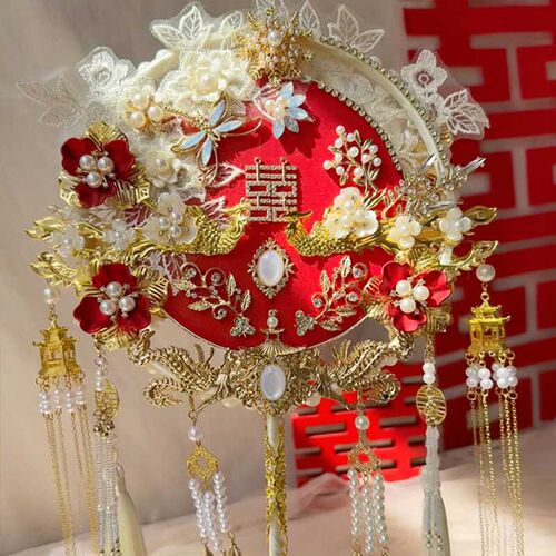 中式新娘团扇结婚diy材料包双面双色出嫁礼物喜扇婚礼秀禾手工扇