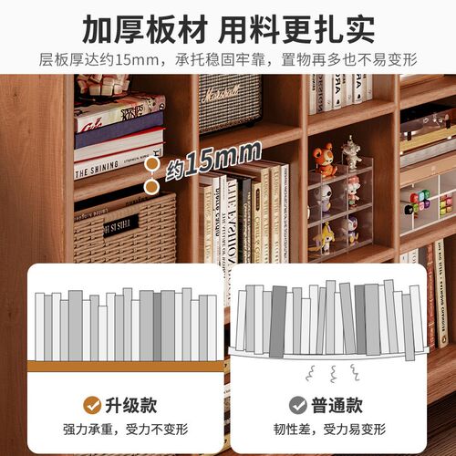 全实木自由组合格子柜日式樱桃木色书架落地置物架一体靠墙书柜